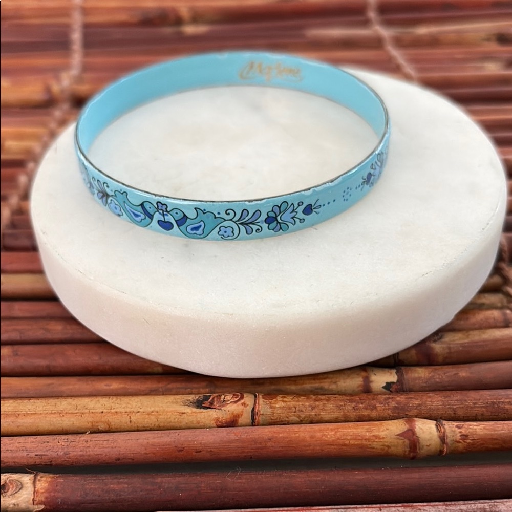 Marlene Turquoise Blue Enamel Floral Bracelet Bangle with Bird designs